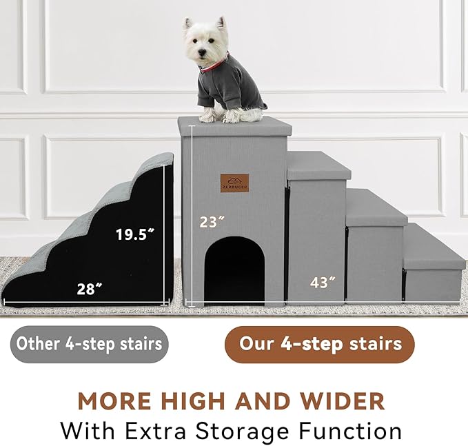 Dog Stairs, Dog Steps for High Beds 23" H, Folding Pet Stairs for Small Medium or Large Dogs Puppy with Storage for Bed and Couch, Dog Ramp for Car Hold Up to 200 lbs (Smok Grey, 4 Steps with Condo)