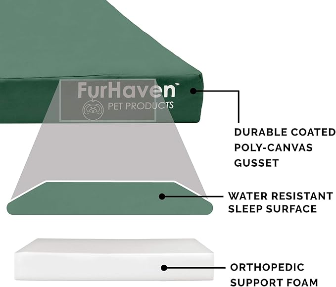 Furhaven Water-Resistant Orthopedic Dog Bed for Large Dogs w/ Removable Washable Cover, For Dogs Up to 125 lbs - Indoor/Outdoor Logo Print Oxford Polycanvas Mattress - Forest, Jumbo Plus/XXL