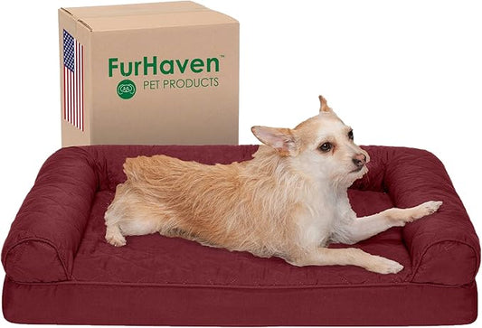 Furhaven Orthopedic Dog Bed for Medium/Small Dogs w/ Removable Bolsters & Washable Cover, For Dogs Up to 35 lbs - Quilted Sofa - Wine Red, Medium