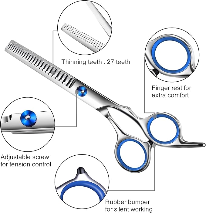 Dog Scissors for Grooming with Safety Round Tip,Professional Dog Grooming Kit,Dog Hair Shears Set,Incude Thinning、 Curved、Straight Scissors and Comb.Suitable for The Right Hand