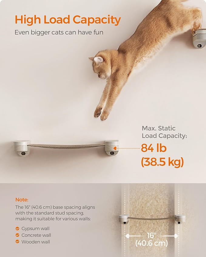 Feandrea Clickat Collection - No.001 Cat Hammock, Wall-Mounted Cat Bed, Space-Saving Cat Wall Perch, Extremely Quick Assembly, Unlimited Expandability, Replaceable Module and Fabric