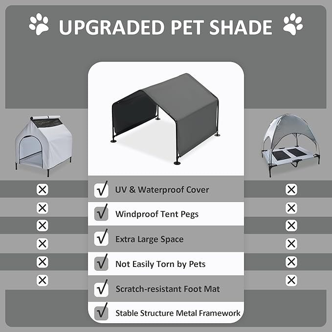 Dog Shade Shelter Outdoor Deep Grey Tent for Large Medium Dogs, 4'x4'x3' Outside Sun Rain Canopy Pet House for Cats Pigs Livestock with Waterproof Roof Ground Nails