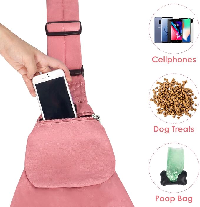 SlowTon Dog Carrier Sling - Thick Padded Adjustable Shoulder Strap Dog Carriers for Small Dogs, Puppy Carrier Purse for Pet Cat with Front Zipper Pocket Safety Belt Machine Washable (Pink XS)