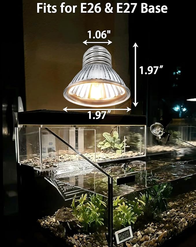 25W Turtle Reptile Heat Lamp Bulb, UVA UVB Reptile Light Bulb for Turtle Tank, Fit for E26 Base, Fits Reptiles and Amphibian Tanks, Terrariums and Cages, Works with Various Lamp Fixtures