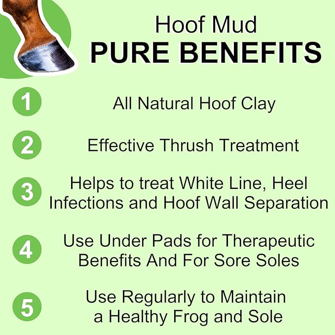 Thrush Treatment for Horses - Pure Sole Hoof Mud - Hoof Clay for Horses - A Horse Hoof Care Product for Thrush, White Line, and Hoof Wall Separation | Use Regularly for A Healthy Hoof. - 16 oz.