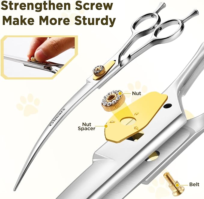 Gimars 8 Inch Professional 440C Stainless Steel Dog Grooming Scissors Heavy Duty 6 In 1 - Straight, Thinning, Chunker, Curved Shears and Comb, Ergonomic Pet Grooming Scissor for Dogs, Cats