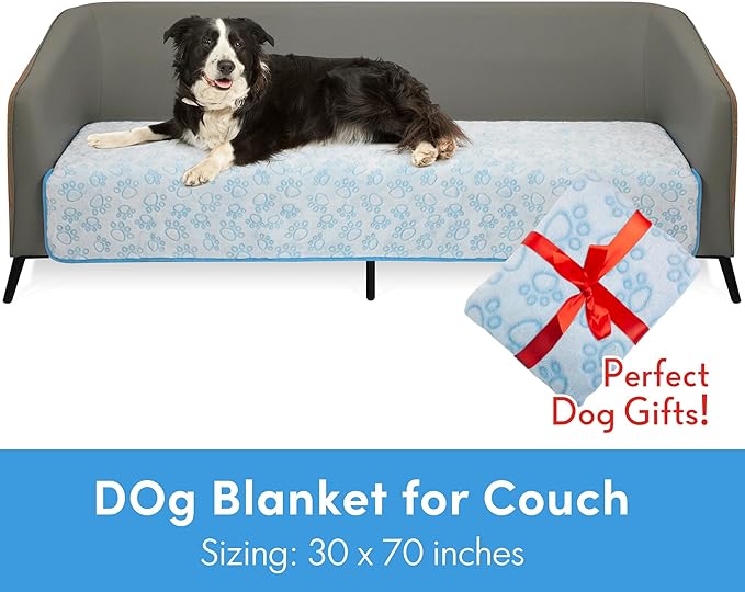 Stuffed Premium Soft Dog Couch Blanket, with Flannel Cute Paw Print, 30 * 70 inches, Cat Blanket Puppy Supplies Dog Products Stuff Essentials, Blue