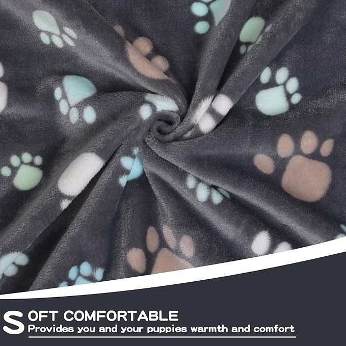 Blankets for Dogs Small,3 Pack Dog Blankets for Small Dogs Washable,Cat Blankets 23" x 16",Cute Paw Pattern,Soft Pet Mat Throw Cover for Kennel Crate Bed,Puppy Blankets,Dog Grey Blankets