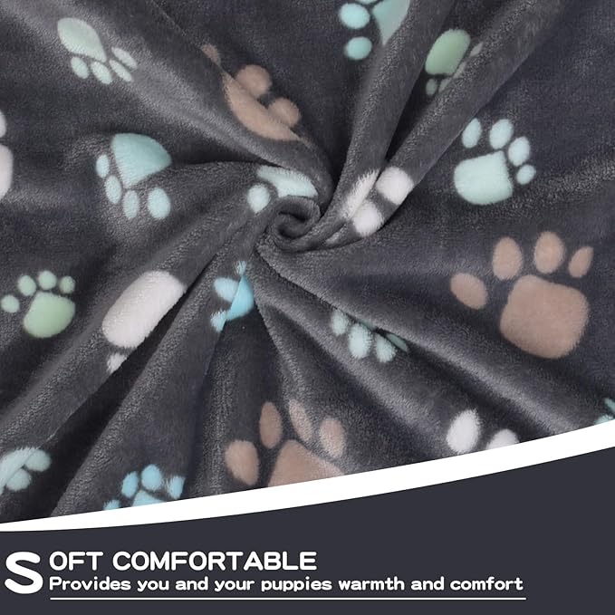 Blankets for Dogs,3 Pack Grey Dog Blankets for Large Dogs Cat,Washable Pet Blankets 41" x 31",Soft Pet Mat Throw Cover for Kennel Crate Bed,Cute Paw Puppy Blankets for Medium,Small Dogs