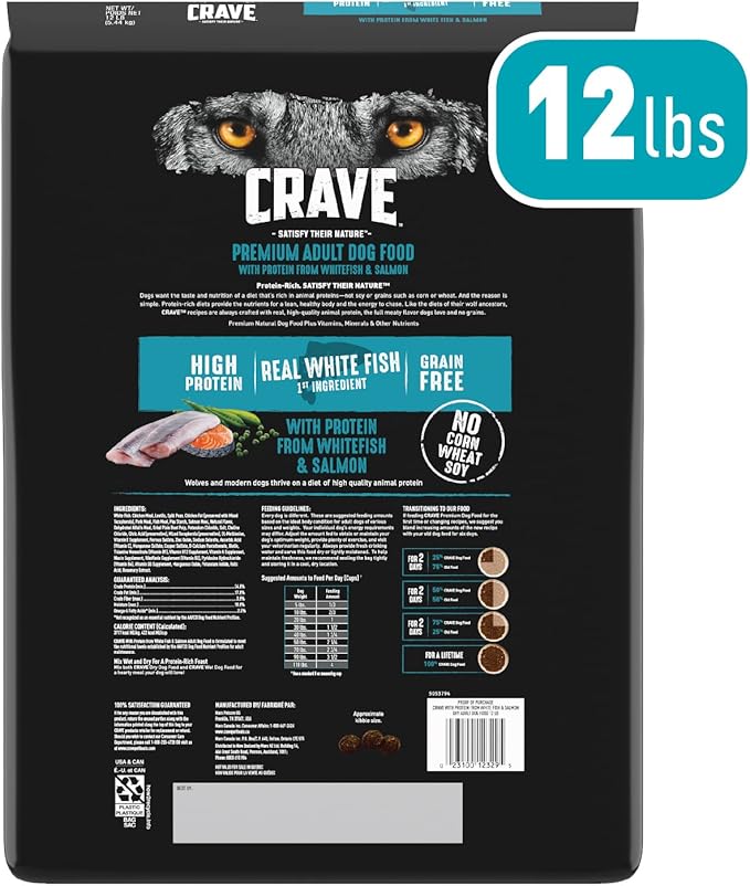 CRAVE Grain Free High Protein Adult Dry Dog Food, White Fish & Salmon, 12 lb. Bag