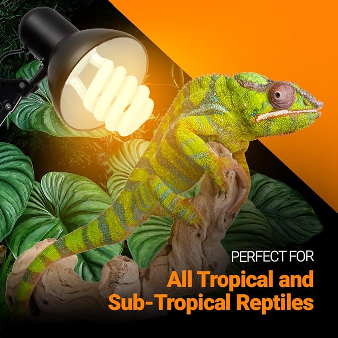 2 Pack 23-Watt Reptile Bulb Tropical UVA UVB Light - 5.0 UVB Reptile Light Compact Florescent Terrarium Bulb Suitable for Tropical & Sub-Tropical Reptiles Chameleons Reptile CFL UVB Bulb (23 Watt 5.0)