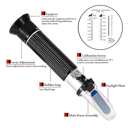 V·RESOURCING Pet Dog & Cat Refractometer,V-Resourcing Pet Urine Specific Gravity (1.000~1.060) Clinical Refractometer with Serum or Plasma Protein Test (2~14 g/100ml) for Veterinary Cat,Dog, Pets