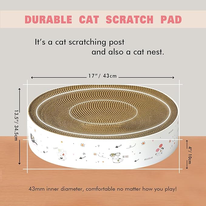 Cat Scratcher Cardboard 17"x13",2 in 1 Oval Cat Scratch Pad Bowl Nest for Indoor Cats Grinding Claw,Round Cat Scratching Board Corrugated Lounge Cat Beds&Furniture Protector for Couch & Carpets&Sofas