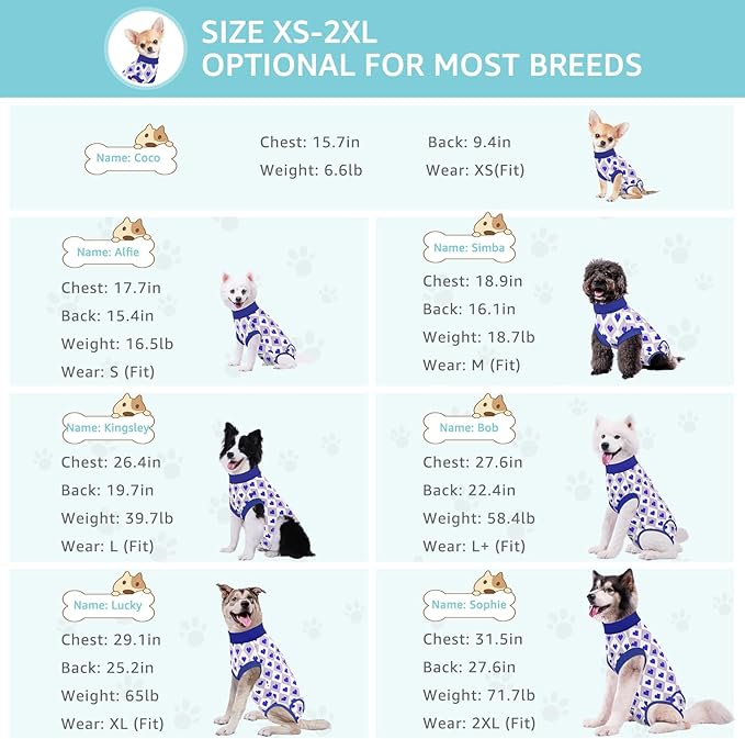 Recovery Suit for Dogs, Dog Recovery Suit Male Female Post Spay, Neuter, Abdominal Surgery Recovery Suit with an Inner Layer Pocket, Prevent Licking Soft Breathable Cotton, Blue, XL