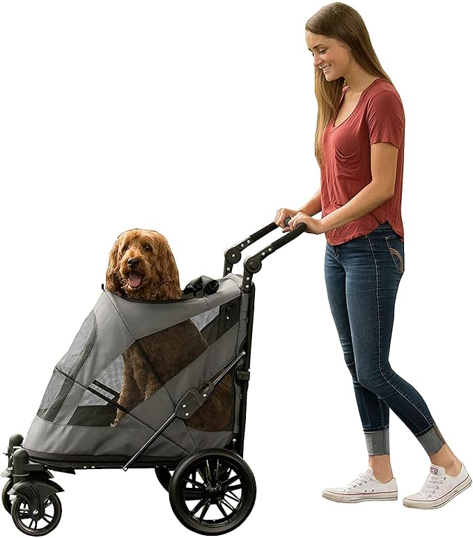 Pet Gear NO-Zip Pet Stroller with Dual Entry, Push Button Zipperless Entry for Single or Multiple Dogs/Cats, Pet Can Easily Walk in/Out, No Need to Lift Pet, Gel-Filled Tires, 1 Model, 4 Colors