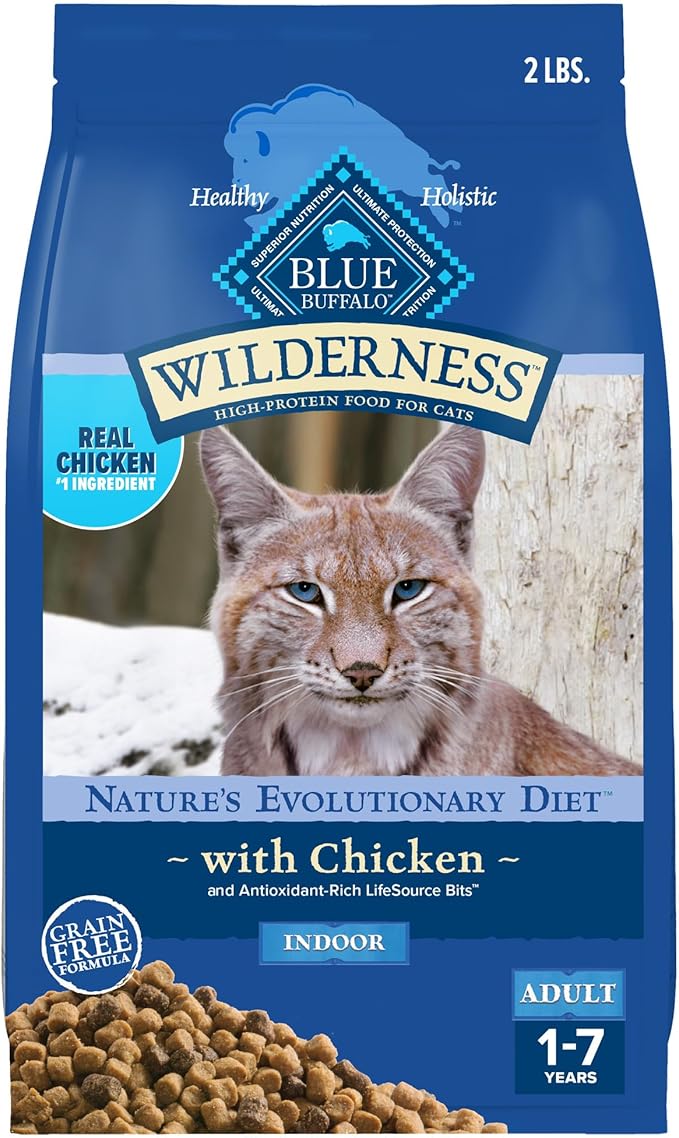 Blue Buffalo Wilderness Nature's Evolutionary Diet High-Protein, Grain-Free Natural Dry Food for Adult Cats, Chicken, 2-lb. Bag