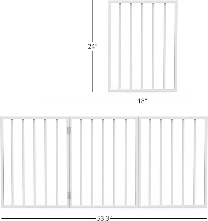 Pet Gate - 3-Panel Indoor Foldable Dog Fence for Stairs, Hallways or Doorways - 54x24-Inch Retractable Wood Freestanding Dog Gates by PETMAKER (White)