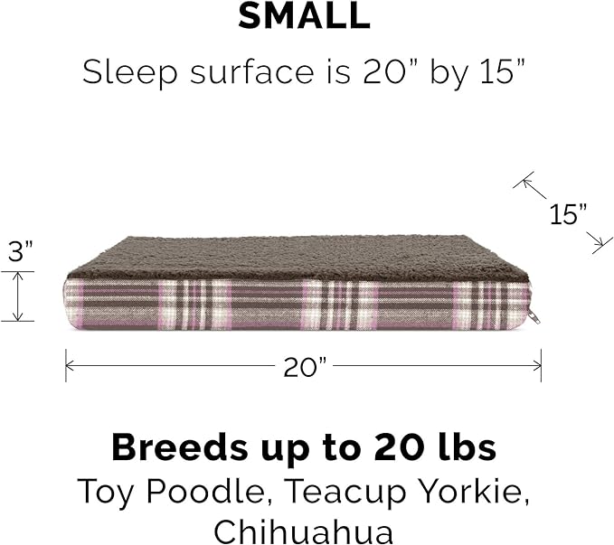 Furhaven Orthopedic Dog Bed for Small Dogs w/ Removable Washable Cover, For Dogs Up to 20 lbs - Sherpa & Plaid Flannel Deluxe Mattress - Java Brown, Small