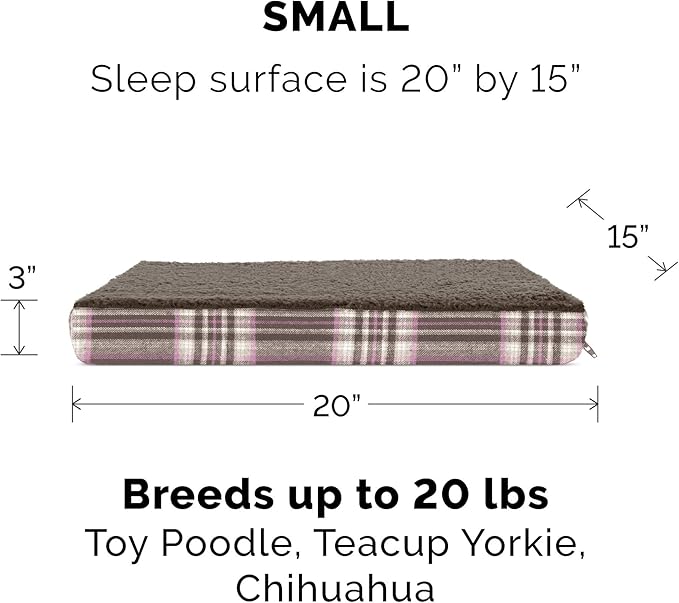 Furhaven Memory Foam Dog Bed for Small Dogs w/ Removable Washable Cover, For Dogs Up to 20 lbs - Sherpa & Plaid Flannel Deluxe Mattress - Java Brown, Small