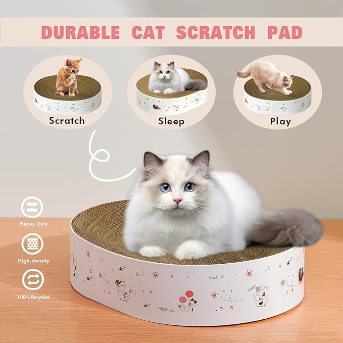 Cat Scratcher Cardboard 17"x13",2 in 1 Oval Cat Scratch Pad Bowl Nest for Indoor Cats Grinding Claw,Round Cat Scratching Board Corrugated Lounge Cat Beds&Furniture Protector for Couch & Carpets&Sofas