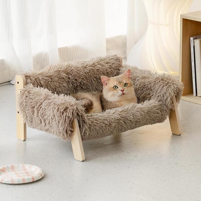 MEWOOFUN Cat Couch Bed, Pet Sofa for Indoor Cats Wooden Indoor Pet Furniture Elevated Cat Beds with Removable Mattress Cover Suitable for Kitty, Puppy or Small Animal