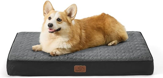 Bedsure Orthopedic Dog Bed for Medium Dogs - Memory Foam Dog Beds, 2-Layer Thick Pet Bed with Removable Washable Cover and Waterproof Lining (30x20x3 Inches), Black