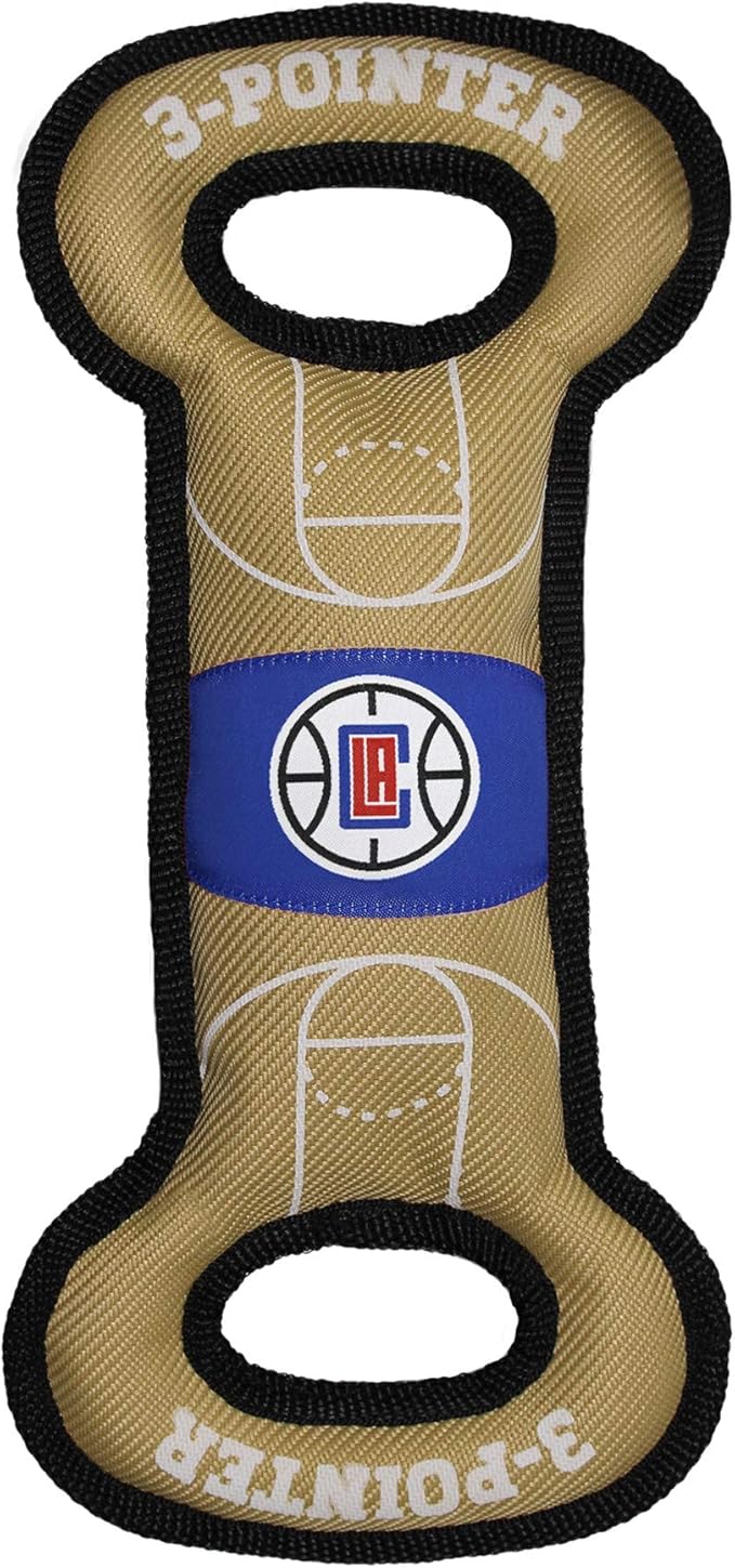 Pets First Tough Dog Bone Toy - with Basketbal Team Logo, Inner Squeaker & Heavy-Duty Trim Stitching.