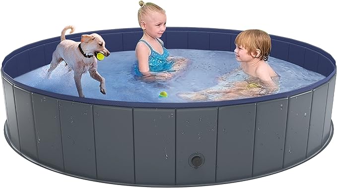 Niubya Foldable Dog Swimming Pool, Collapsible Hard Plastic, Portable Bath Tub for Pets Dogs and Cats, Pet Wading Pool for Indoor and Outdoor, 64 x 12 Inches