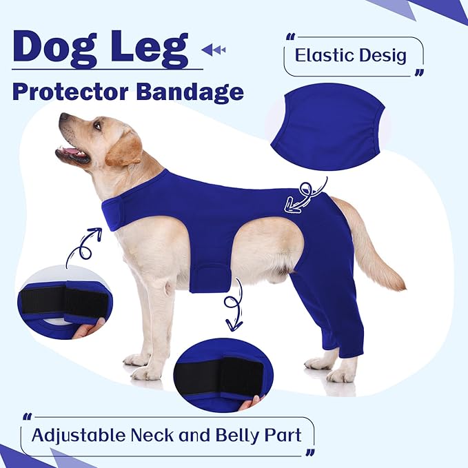 ROZKITCH Dog Surgery Recovery Sleeve Rear Right Left Leg, Pet Prevent Licking Wound Elbow Brace Protector, Dog Recovery Suit Cone Collar Alternative for Sprain ACL CCL Arthritis Joint Care Blue S