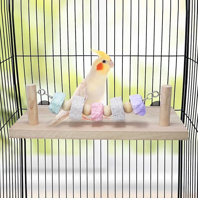 Wontee Wooden Stand Platform with Grinding Toys Bird Perch Stand for Parakeets Cockatiels Conures Rats Gerbils Chinchillas Squirrels