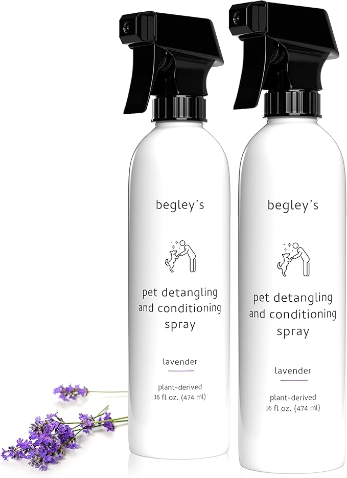 Begley's Natural Pet Detangling Spray - Premium Essential Oil Scented Detangler Spray for Dogs, Puppies & Cats - Dog Leave in Conditioner Spray - Dematting Spray for Dogs & Pets - 16 oz, Lavender