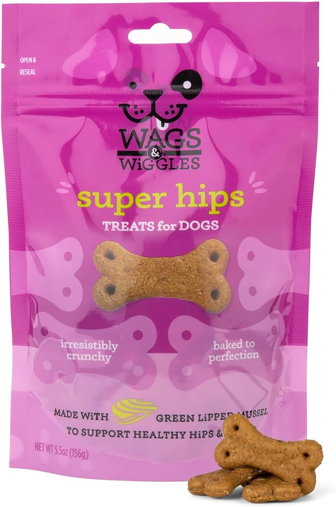 Wags & Wiggles Super HIPS Functional Treats for Dogs, Chicken Flavor, 5.5 Resealable Bag | Hip & Joint Support Dog Treats with Green Lipped Mussel, Fish Oil, and Turmeric