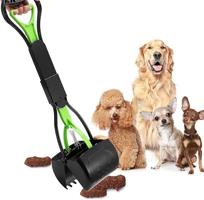 PPOGOO Non-Breakable Pet Pooper Scooper for Dogs and Cats with Long Handle High Strength Material and Durable Spring for Easy Grass and Gravel Pick Up