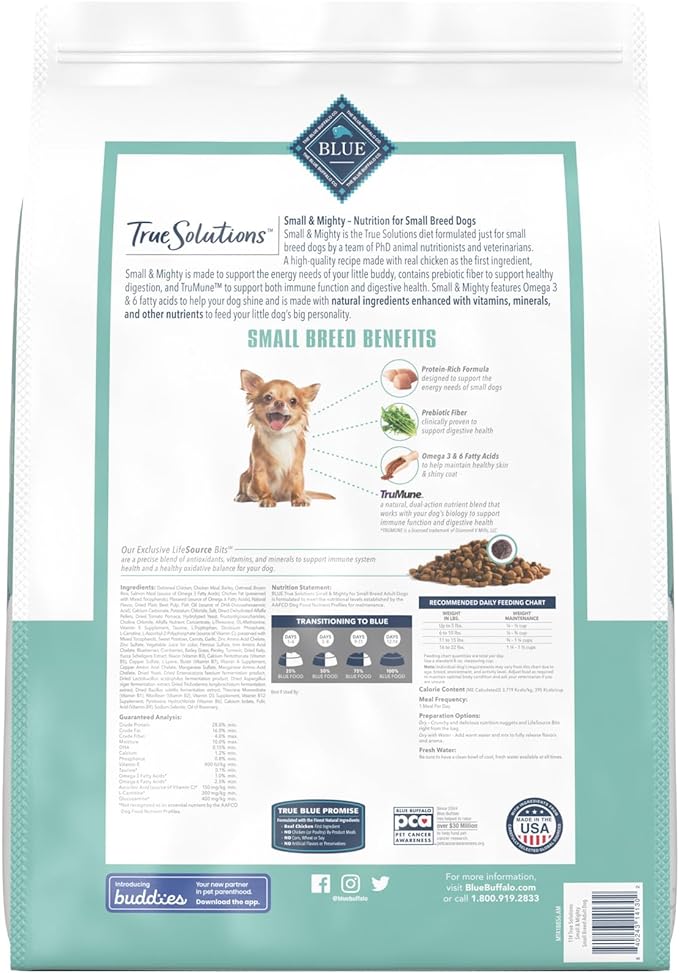 Blue Buffalo True Solutions Small & Mighty Natural Small Breed Adult Dry Dog Food, Chicken 11lb