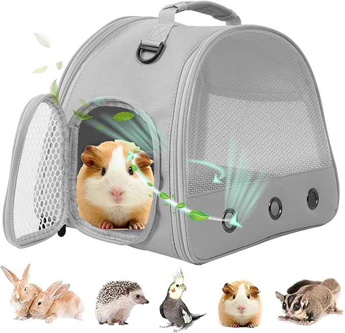 Guinea Pig Carrier Backpack, Clear Bubble Window Backpack for Guinea Pig, Bunny Rat Bird (Grey, Upgraded Mesh)