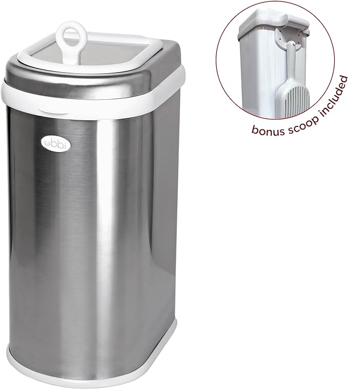 Ubbi Pet Waste Pail, Cat Litter Disposal System, Odor Locking, Chrome