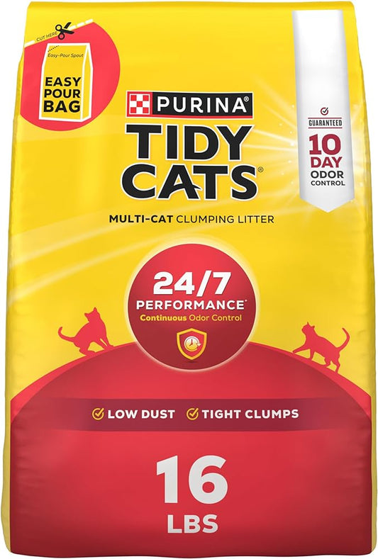 Purina Tidy Cats Clumping Cat Litter Odor Control, 24/7 Performance Multi Cat Litter - 16 lb. Bag