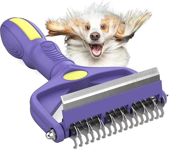 Dog Grooming Brush, Dematting Comb for Dogs and Cats, Pet Grooming Rake for Dogs, Cat Undercoat Deshedding Brush, 3 in 1 Upgraded Version Undercoat Rake for Thick Hair Pets