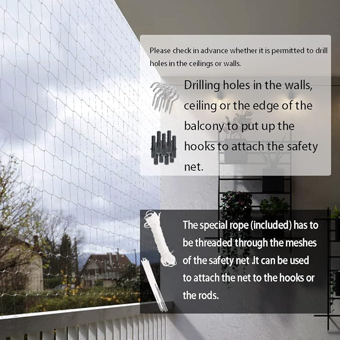 Cat Netting Balcony Pet Netting Balcony Net for Cats Pet Balcony Mesh Fence Net Dog Fence Nets Black Nylon Pets Anti-Fall Mesh Fence (10 * 26ft(3 * 8 Meter)