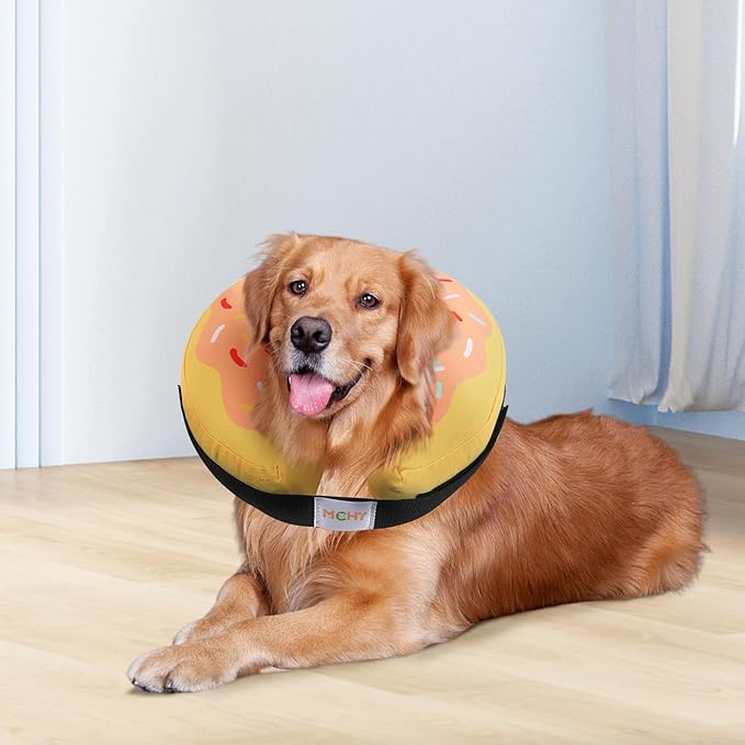 Waterproof Inflatable Dog Cone,Adjustable Recovery Collar for Dogs After Surgery,Prevent from Biting & Scratching,Not Block Vision (Donut Yellow L)