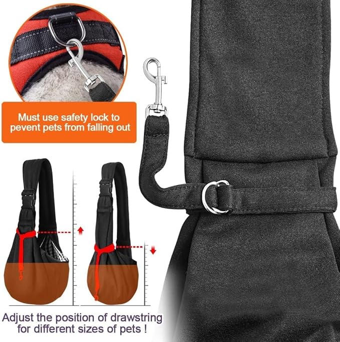 Tomkas Small Dog Sling Carrier - Adjust. Strap & Zip Pocket - Suitable for Puppies (Black)