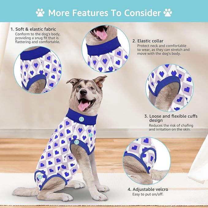 Recovery Suit for Dogs, Dog Recovery Suit Male Female Post Spay, Neuter, Abdominal Surgery Recovery Suit with an Inner Layer Pocket, Prevent Licking Soft Breathable Cotton, Blue, XL