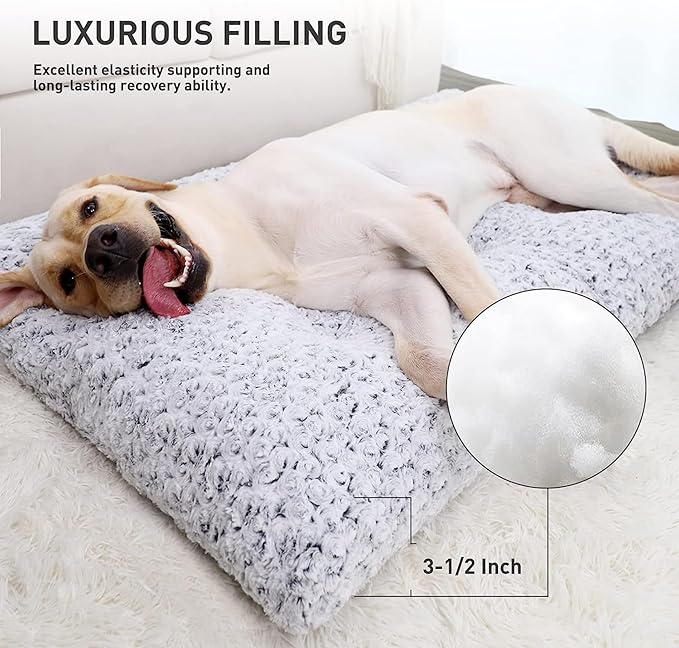 KSIIA Washable Dog Bed Deluxe Plush Dog Crate Beds Fulffy Comfy Kennel Pad Anti-Slip Pet Sleeping Mat for Large, Jumbo, Medium, Small Dogs Breeds, 53" x 36", Gray