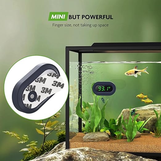 Aquarium Thermometer Digital, LED Display Fish Tank Thermometer Stick On Highly Accurate to ±0.9℉, Wireless Temperature Measurement for Fish, Betta, Aquatic, Replaceable Battery