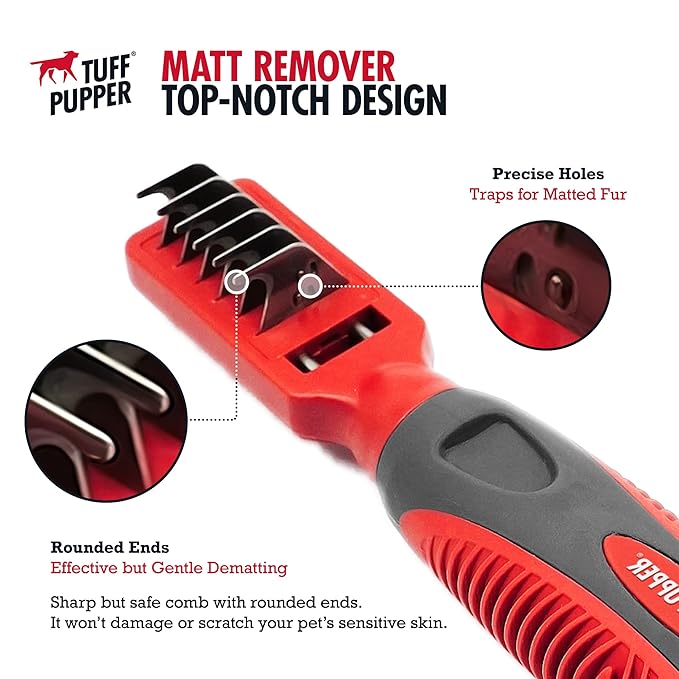 Tuff Pupper Deep Knot and Mat Remover Tool | Dematting Comb, Brush For Dogs, Cats, Small Animals | Remove Difficult Knots From Long Haired Dogs, Short Fur Dogs | Mat Splitting Grooming Comb for Pets