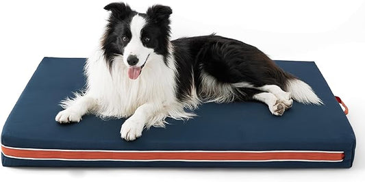 Bedsure Outdoor Waterproof Dog Bed with Heavy Duty Cover, Orthopedic Foam Supportive Dog Beds, Washable Dog Mat with Removable Cover for Large Dogs (36"x27", Navy Blue)