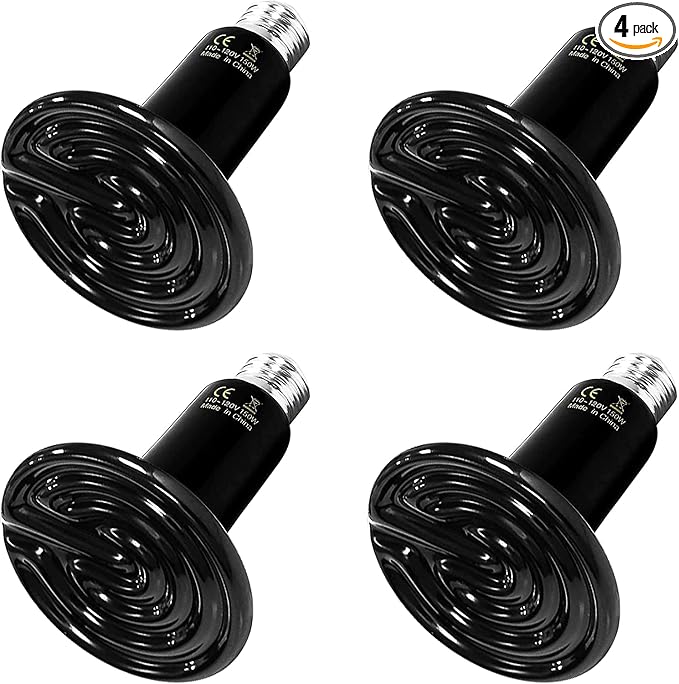 HealSmart Reptile Heat Lamp 150W 4-Pack Ceramic Heat Emitter, No Light Emitting Heat Bulbs for Amphibian Pet Brooder Coop Incubating Chicken, Lizard Bearded Dragon Turtle Snake Terrarium