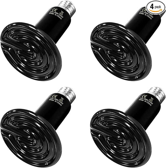 HealSmart Reptile Heat Lamp 150W 4-Pack Ceramic Heat Emitter, No Light Emitting Heat Bulbs for Amphibian Pet Brooder Coop Incubating Chicken, Lizard Bearded Dragon Turtle Snake Terrarium