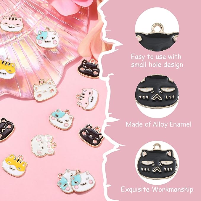 KitBeads 32pcs Enamel Cat Charms Cartoon Cute Kitten Charms Cartoon Animal Pet Cat Charms for Jewelry Making Bracelets Bulk
