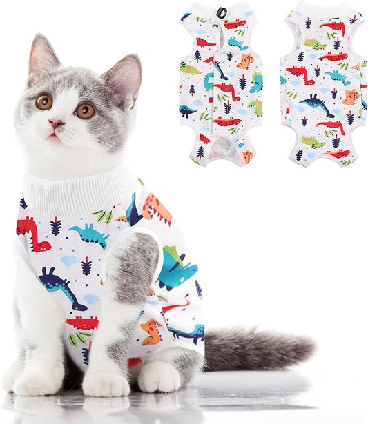 SUNFURA Cat Recovery Suit, Kitten Surgical Full Bodysuit for Abdominal Wound Protector Anti Licking After Surgery, Professional Bandages Cone E-Collar Alternative for Small Male & Female Pets